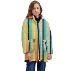 Colorful Rainbow Striped Pattern Stripes Background Kids  Hooded Longline Puffer Jacket by Bangk1t