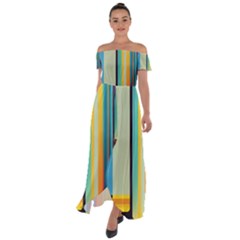 Colorful Rainbow Striped Pattern Stripes Background Off Shoulder Open Front Chiffon Dress by Bangk1t