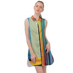 Colorful Rainbow Striped Pattern Stripes Background Sleeveless Shirt Dress by Bangk1t