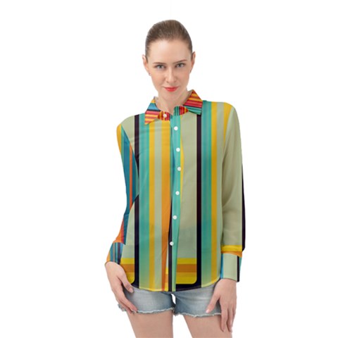 Colorful Rainbow Striped Pattern Stripes Background Long Sleeve Chiffon Shirt by Bangk1t