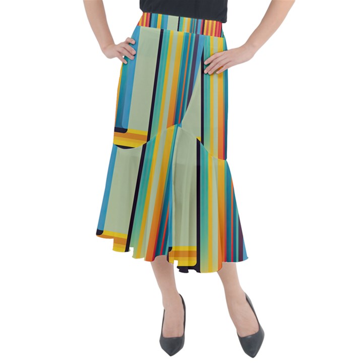 Colorful Rainbow Striped Pattern Stripes Background Midi Mermaid Skirt