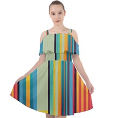 Colorful Rainbow Striped Pattern Stripes Background Cut Out Shoulders Chiffon Dress by Bangk1t