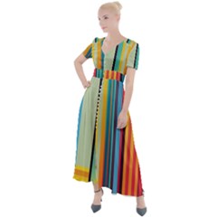 Colorful Rainbow Striped Pattern Stripes Background Button Up Short Sleeve Maxi Dress by Bangk1t