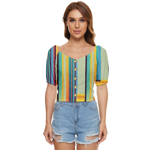 Colorful Rainbow Striped Pattern Stripes Background Button Up Blouse by Bangk1t