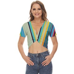 Colorful Rainbow Striped Pattern Stripes Background Twist Front Crop Top by Bangk1t