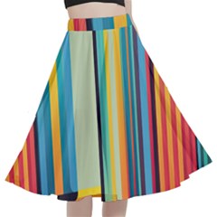 Colorful Rainbow Striped Pattern Stripes Background A-line Full Circle Midi Skirt With Pocket by Bangk1t