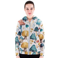 Mushroom Forest Fantasy Flower Nature Women s Zipper Hoodie by Bangk1t