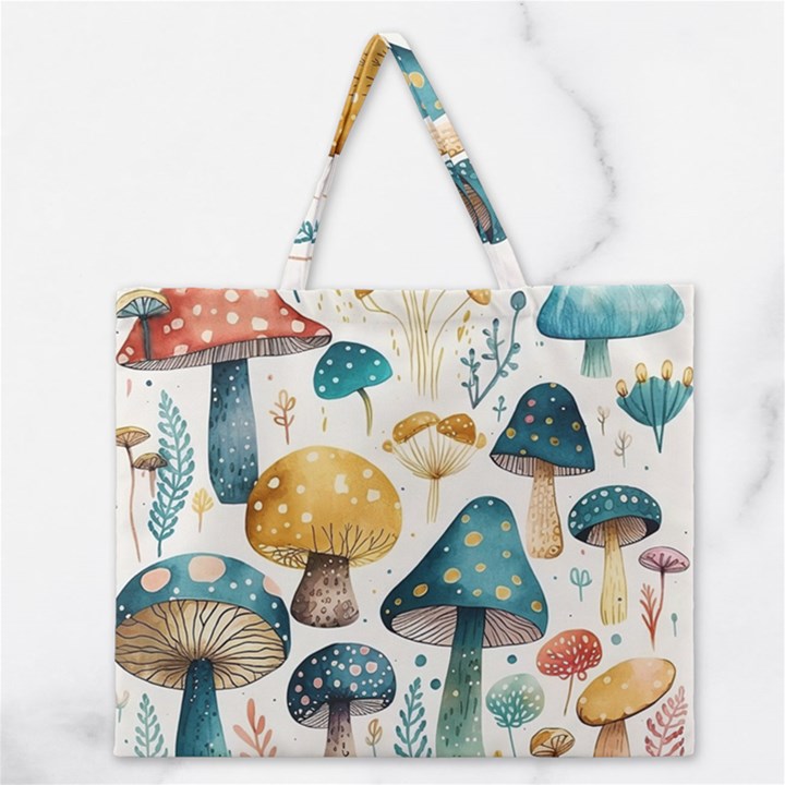 Mushroom Forest Fantasy Flower Nature Zipper Large Tote Bag