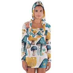 Mushroom Forest Fantasy Flower Nature Long Sleeve Hooded T-shirt by Bangk1t