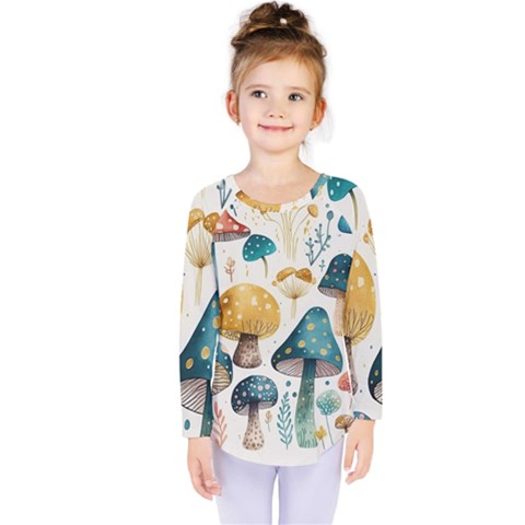 Mushroom Forest Fantasy Flower Nature Kids  Long Sleeve Tee by Bangk1t