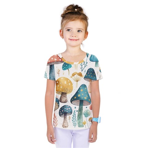 Mushroom Forest Fantasy Flower Nature Kids  One Piece Tee by Bangk1t