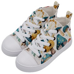 Mushroom Forest Fantasy Flower Nature Kids  Mid-top Canvas Sneakers by Bangk1t