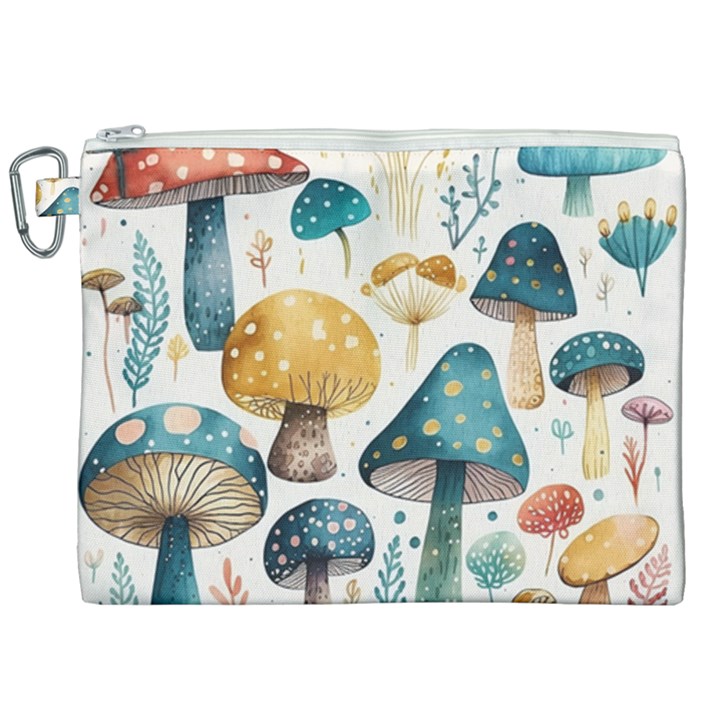 Mushroom Forest Fantasy Flower Nature Canvas Cosmetic Bag (XXL)