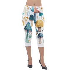 Mushroom Forest Fantasy Flower Nature Lightweight Velour Capri Leggings  by Bangk1t