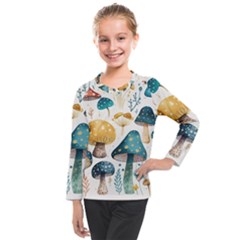 Mushroom Forest Fantasy Flower Nature Kids  Long Mesh Tee