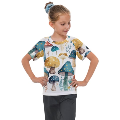 Mushroom Forest Fantasy Flower Nature Kids  Mesh Piece Tee by Bangk1t