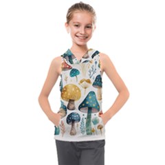 Mushroom Forest Fantasy Flower Nature Kids  Sleeveless Hoodie by Bangk1t