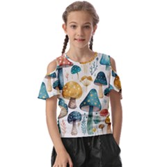 Mushroom Forest Fantasy Flower Nature Kids  Butterfly Cutout Tee by Bangk1t