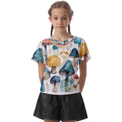 Mushroom Forest Fantasy Flower Nature Kids  Front Cut Tee by Bangk1t