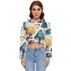 Mushroom Forest Fantasy Flower Nature Women s Lightweight Cropped Hoodie by Bangk1t