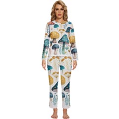 Mushroom Forest Fantasy Flower Nature Womens  Long Sleeve Lightweight Pajamas Set by Bangk1t