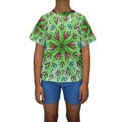 Flower Mandala Art Drawing Spring Background Kids  Short Sleeve Swimwear by Bangk1t