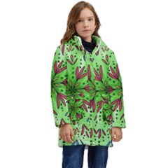 Flower Mandala Art Drawing Spring Background Kids  Hooded Longline Puffer Jacket by Bangk1t