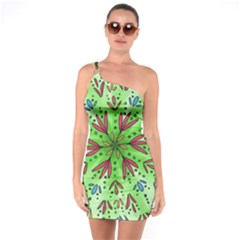 Flower Mandala Art Drawing Spring Background One Shoulder Ring Trim Bodycon Dress by Bangk1t