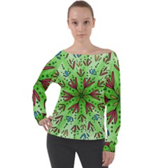 Flower Mandala Art Drawing Spring Background Off Shoulder Long Sleeve Velour Top by Bangk1t