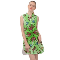 Flower Mandala Art Drawing Spring Background Sleeveless Shirt Dress by Bangk1t