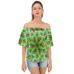 Flower Mandala Art Drawing Spring Background Off Shoulder Short Sleeve Top by Bangk1t