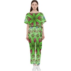 Flower Mandala Art Drawing Spring Background Batwing Lightweight Chiffon Jumpsuit by Bangk1t