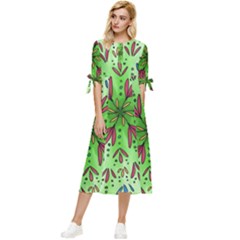 Flower Mandala Art Drawing Spring Background Bow Sleeve Chiffon Midi Dress by Bangk1t