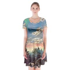 Abstract Art Psychedelic Arts Experimental Short Sleeve V-neck Flare Dress by Bangk1t