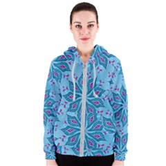 Flower Template Mandala Nature Blue Sketch Drawing Women s Zipper Hoodie by Bangk1t