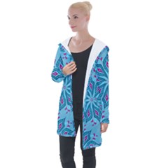 Flower Template Mandala Nature Blue Sketch Drawing Longline Hooded Cardigan by Bangk1t