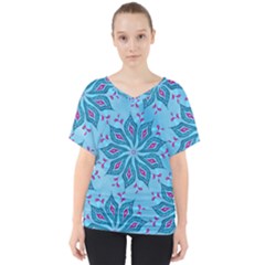 Flower Template Mandala Nature Blue Sketch Drawing V-neck Dolman Drape Top by Bangk1t