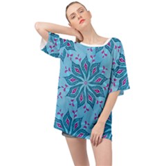 Flower Template Mandala Nature Blue Sketch Drawing Oversized Chiffon Top by Bangk1t