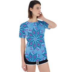 Flower Template Mandala Nature Blue Sketch Drawing Perpetual Short Sleeve T-shirt by Bangk1t