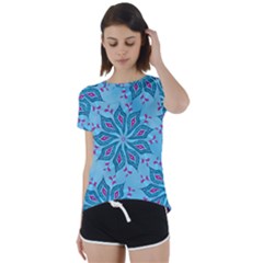 Flower Template Mandala Nature Blue Sketch Drawing Short Sleeve Open Back Tee by Bangk1t