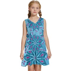 Flower Template Mandala Nature Blue Sketch Drawing Kids  Sleeveless Tiered Mini Dress by Bangk1t