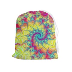 Fractal Spiral Abstract Background Vortex Yellow Drawstring Pouch (xl) by Bangk1t