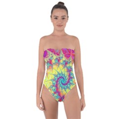 Fractal Spiral Abstract Background Vortex Yellow Tie Back One Piece Swimsuit by Bangk1t