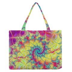 Fractal Spiral Abstract Background Vortex Yellow Zipper Medium Tote Bag by Bangk1t