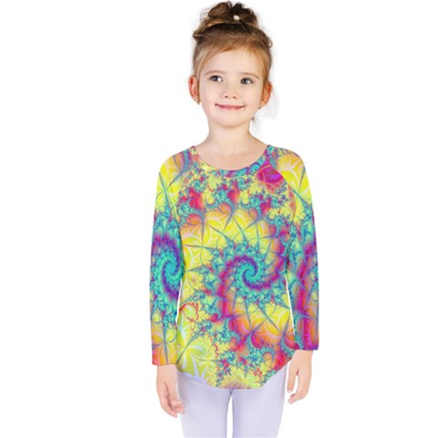 Fractal Spiral Abstract Background Vortex Yellow Kids  Long Sleeve Tee by Bangk1t