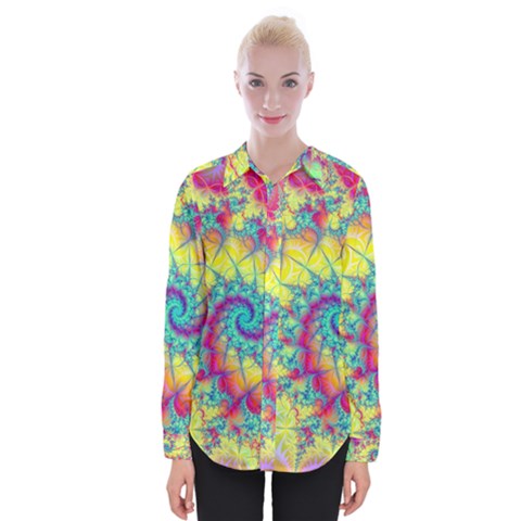 Fractal Spiral Abstract Background Vortex Yellow Womens Long Sleeve Shirt by Bangk1t