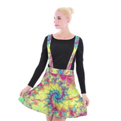 Fractal Spiral Abstract Background Vortex Yellow Suspender Skater Skirt