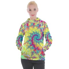 Fractal Spiral Abstract Background Vortex Yellow Women s Hooded Pullover