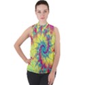 Fractal Spiral Abstract Background Vortex Yellow Mock Neck Chiffon Sleeveless Top View1