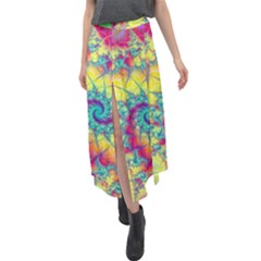 Fractal Spiral Abstract Background Vortex Yellow Velour Split Maxi Skirt by Bangk1t